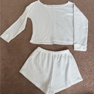 Women's White Waffle Knit Sleepwear Set